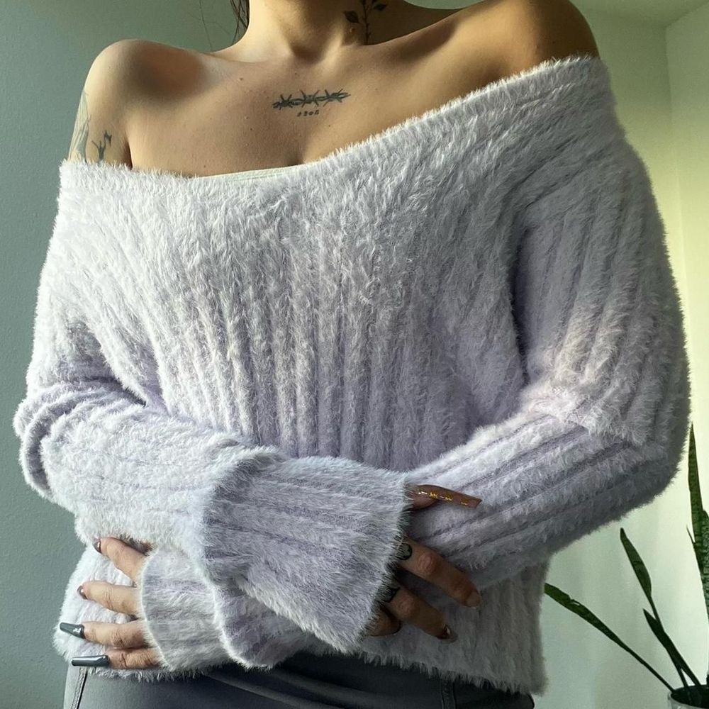 nwt lavender light purple eyelash long sleeve sweater - Picture 2 of 3